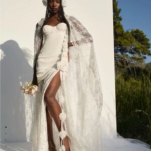 $659 For Love and Lemons Bellany Gown -Ivory Lace Bridal Gown with Floral Detail